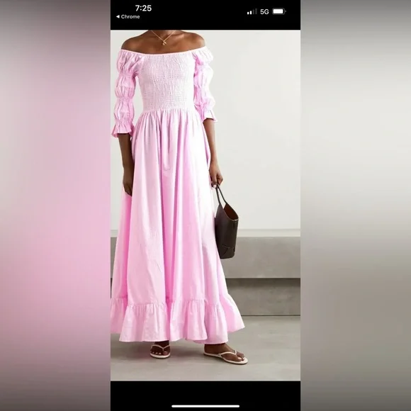 Evarae Dresses | Evarae Lora Off-The-Shoulder Fil Coup Cotton and Silk-Blend Maxi Dress | Color: Pink | Size: M | Adville09'S Closet